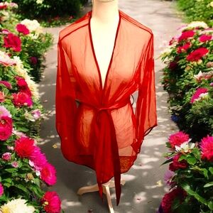 Sheer Red Kimono Robe